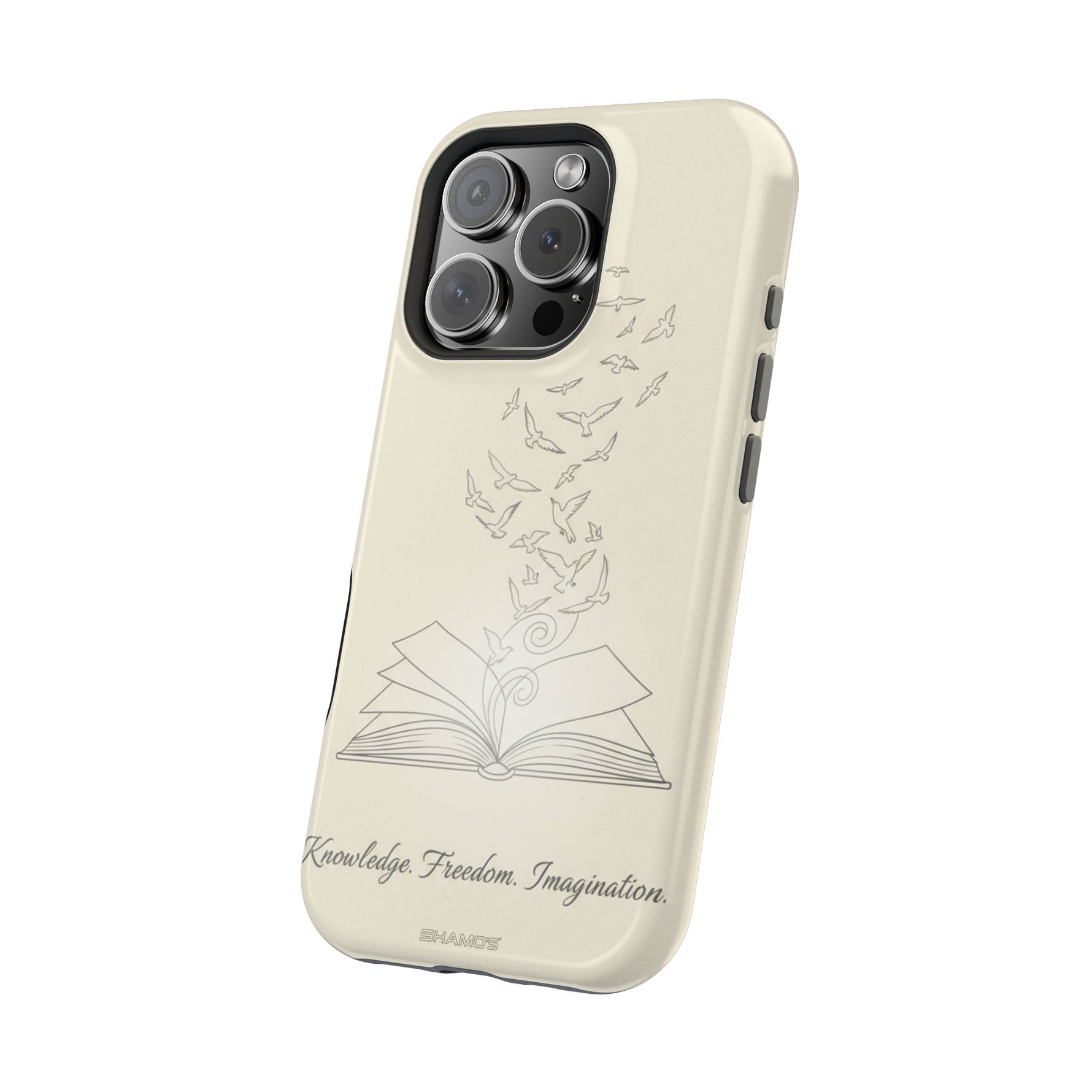 'Knowledge, Freedom, Imagination' Book & Birds Minimalist Magnetic Impact-Resistant Phone Case with MagSafe