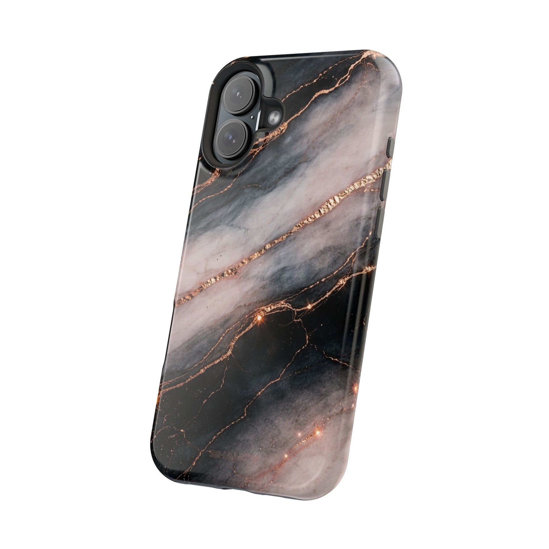Marbled Black & Rose Gold Magnetic MagSafe Compatible Phone Case — Impact-Resistant