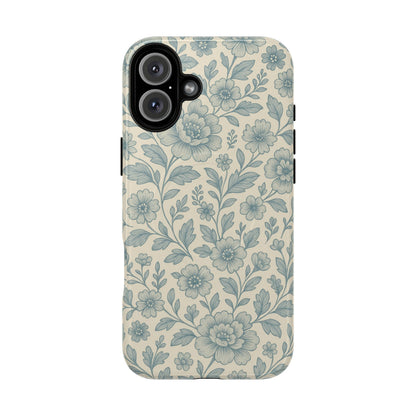 Vintage Blue Floral Tough Case for iPhone - Compatible with MagSafe