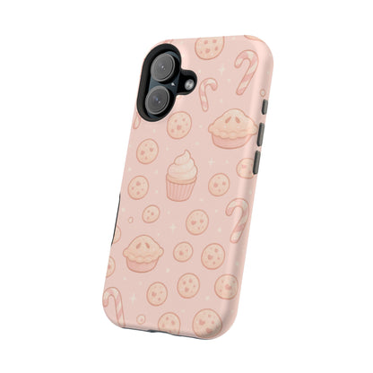 Pink Holiday Sweets Pattern (Cupcake, Pie, Candy Cane) iPhone Case with MagSafe