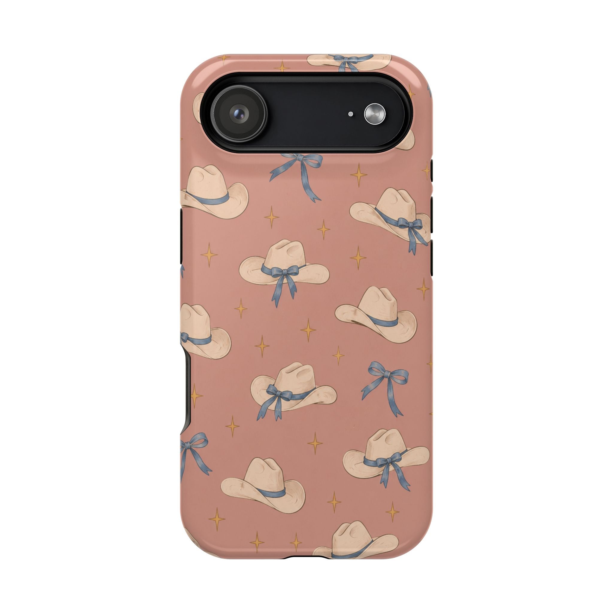 Ribbon Rodeo – Cowgirl Hat and Bow MagSafe Phone Case, Pink, glossy iPhone 17 Air, rear view