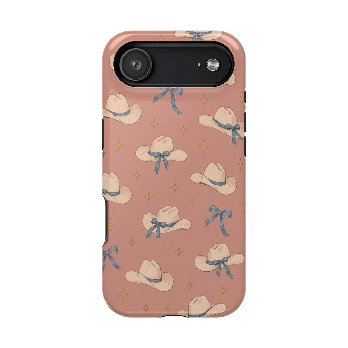 Ribbon Rodeo – Cowgirl Hat and Bow MagSafe Phone Case, Pink, glossy iPhone 17 Air, rear view