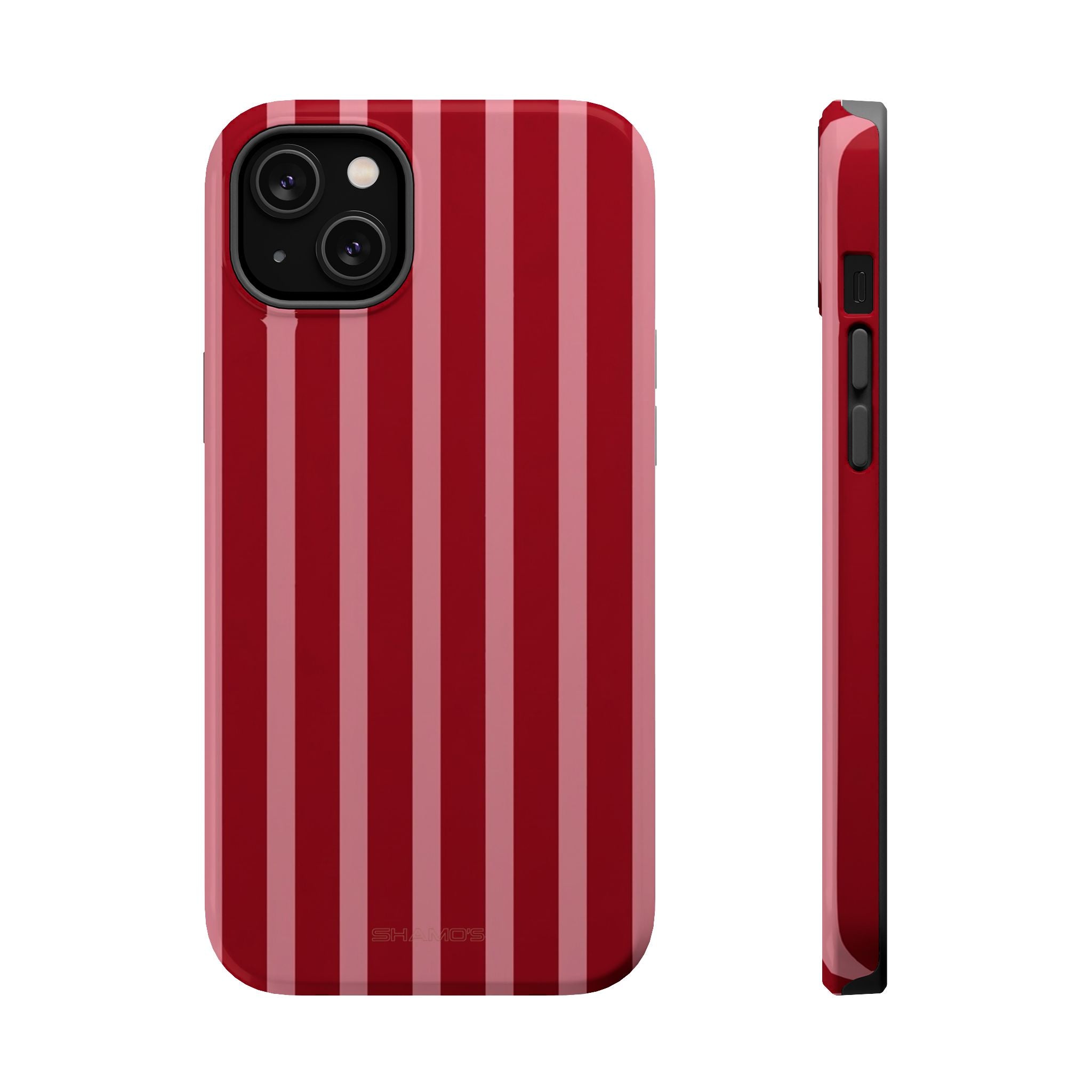 Red Burgundy Stripes Magnetic Impact-Resistant Phone Case | MagSafe Compatible - iPhone 14 Plus / Glossy - Shamo's
