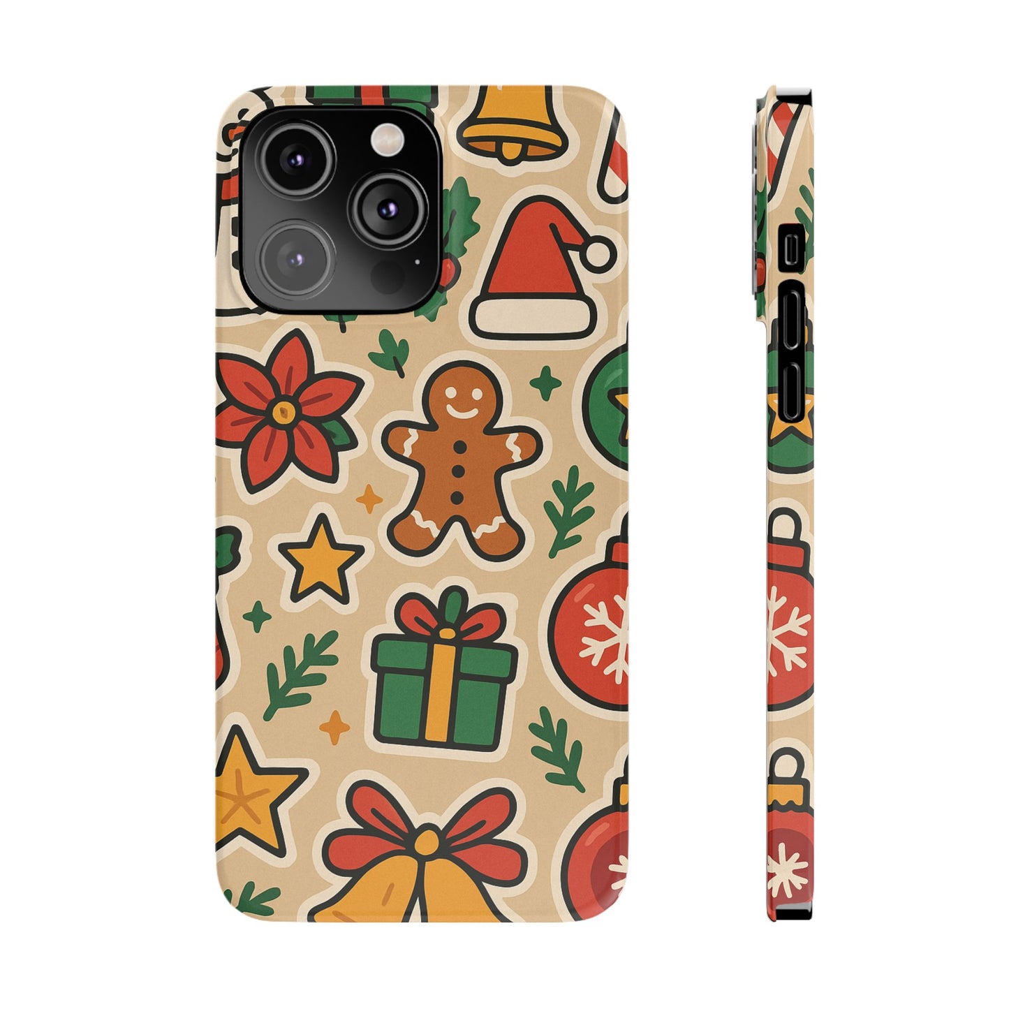 Holiday Pattern Slim iPhone Case — Gingerbread, Santa Hat & Gifts Holiday Design