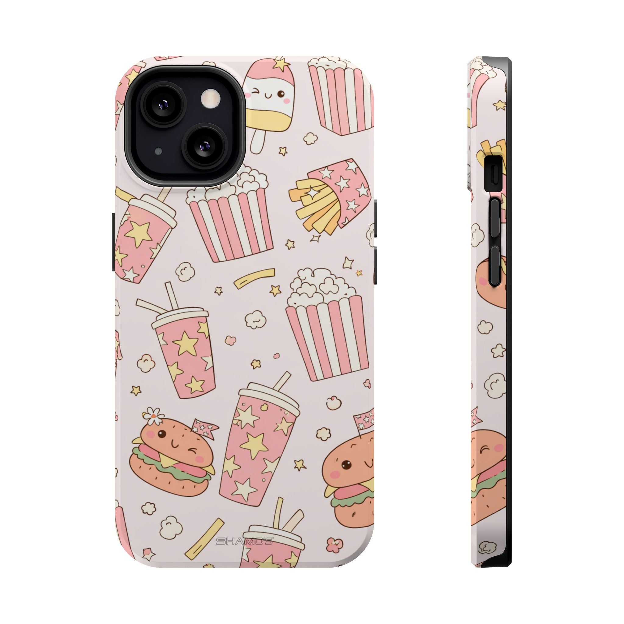 Kawaii Snack Pattern Magnetic Phone Case, Cute Popcorn, Burger & Soda Design with MagSafe Compatibility - iPhone 13 / Glossy - Shamo's