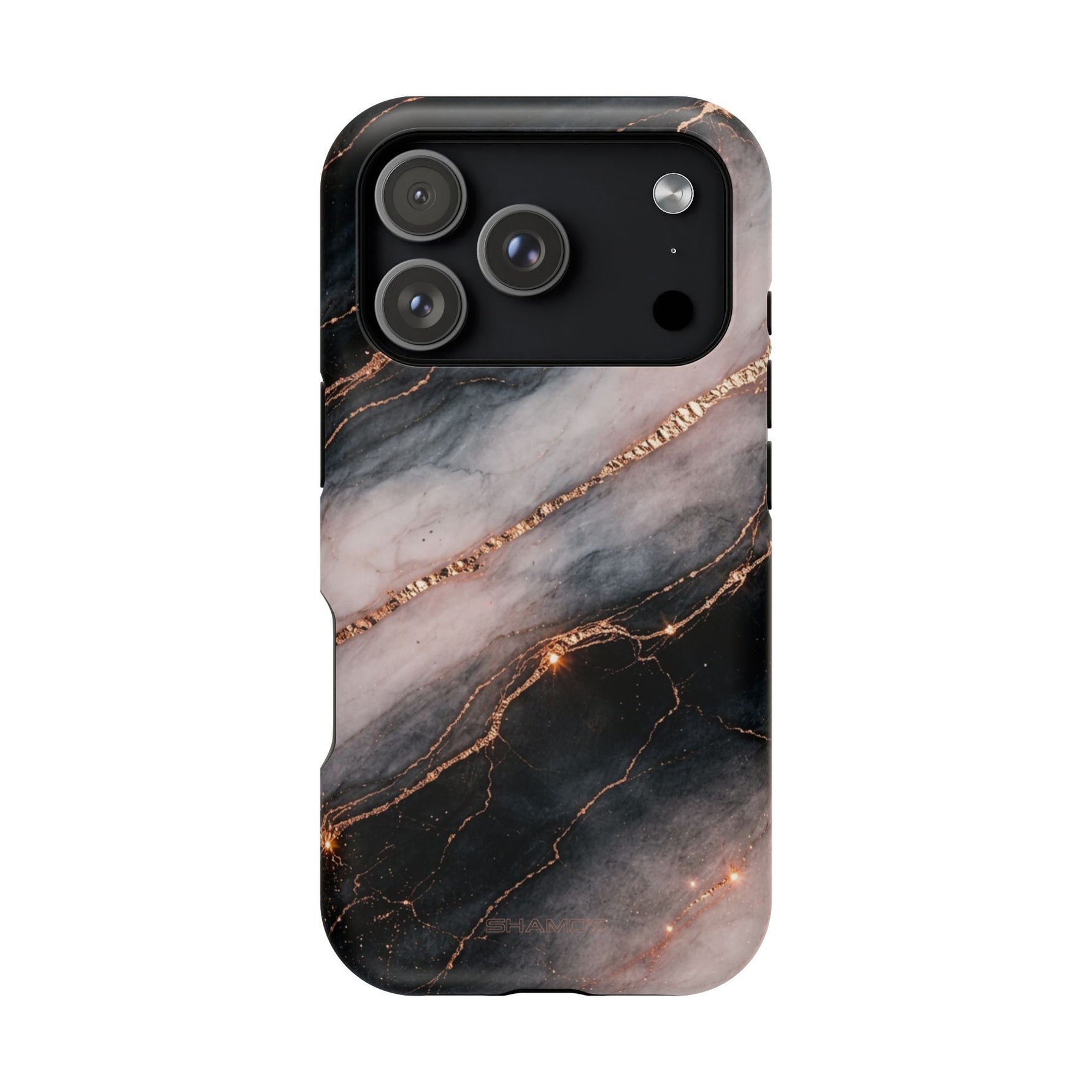 Marbled Black & Rose Gold Magnetic MagSafe Compatible Phone Case — Impact-Resistant