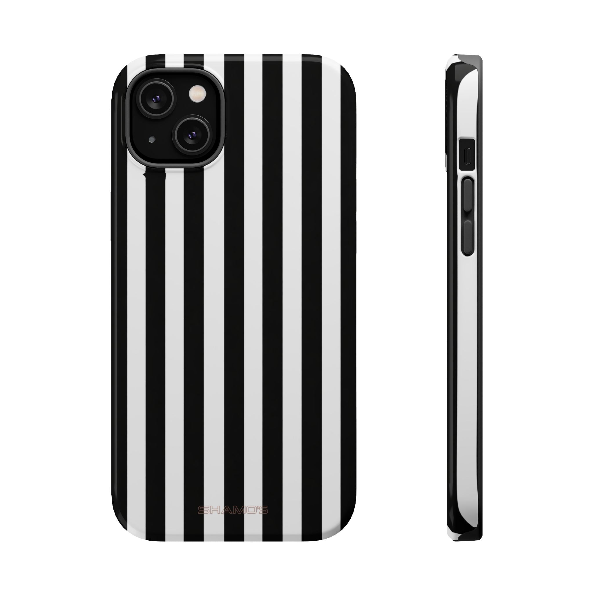 Striped MagSafe Compatible Magnetic Impact-Resistant Phone Case | Black & White Vertical Stripe (Noir Blanc) - iPhone 14 Plus / Glossy - Shamo's
