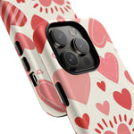 Heart Pattern Tough iPhone Case — Cute Red & Pink Hearts Protective Cover (MagSafe compatible)  Shamo's