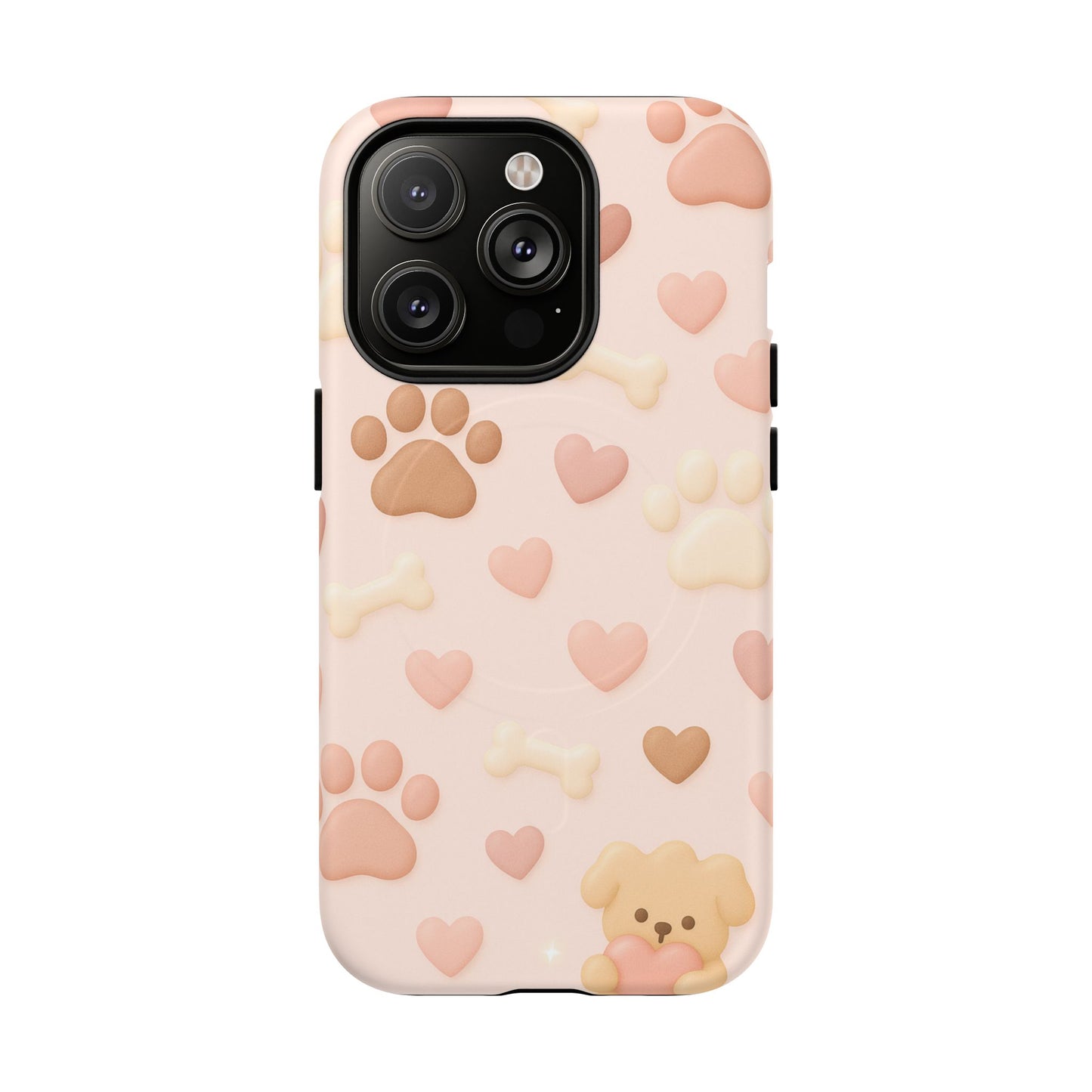 Pet Paw Pattern Phone Case — Pink Puppy Hearts & Bones with MagSafe