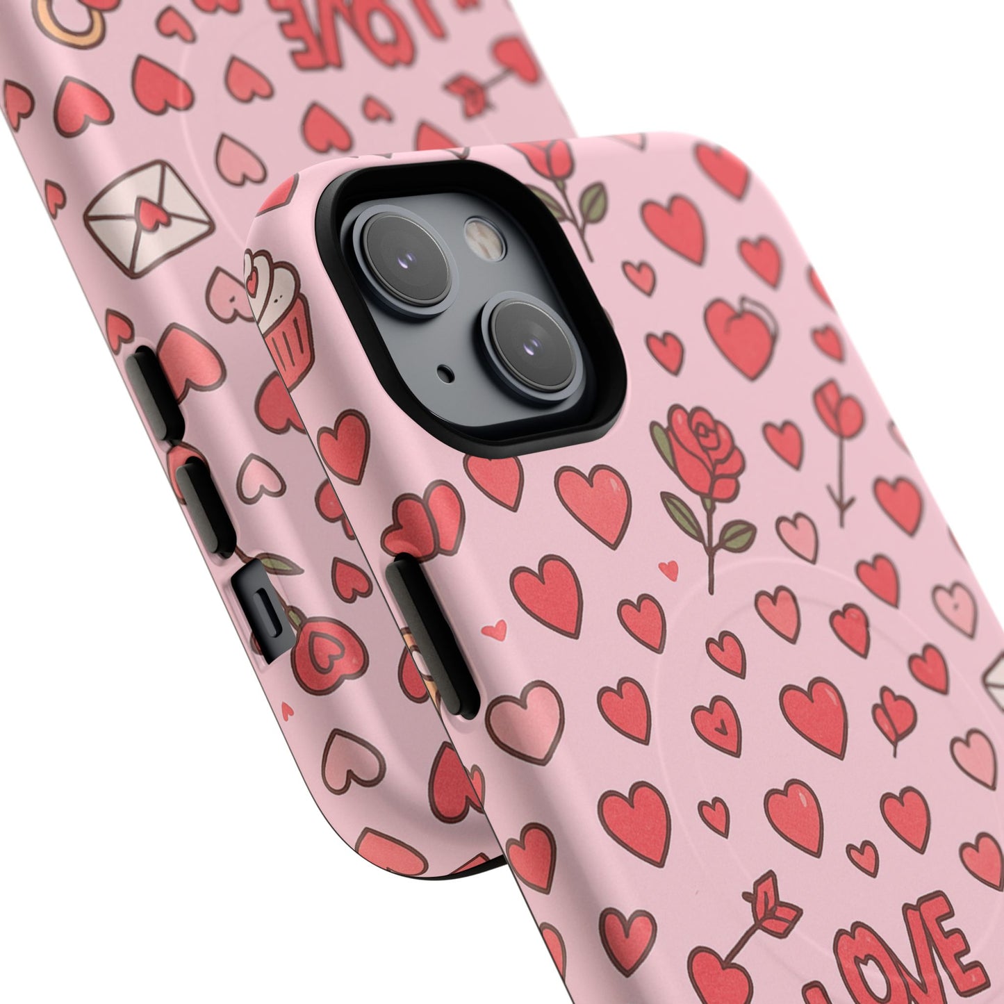 Pink Love Hearts Pattern Tough iPhone Case (MagSafe compatible)