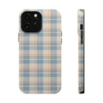 Ranch Check – Blue and Cream Plaid MagSafe Phone Case, glossy iPhone 13 Pro Max, rear and side profile