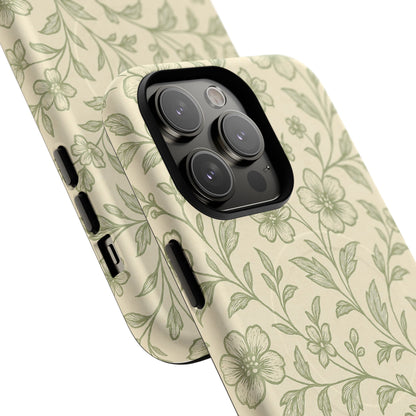 Sage Green Vintage Floral Pattern iPhone Case | MagSafe Compatible