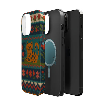 Cozy Knit Leopard Pattern Sweater Holiday Theme iPhone Case with MagSafe compatibility
