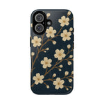 Navy Cherry Blossom Floral iPhone Case - Compatible with MagSafe - Shamo's