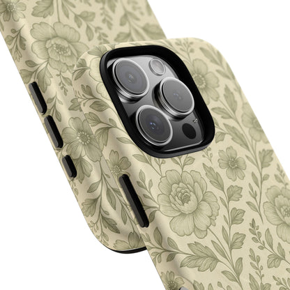 Sage Pattern Vintage Floral iPhone Case | Compatible with MagSafe