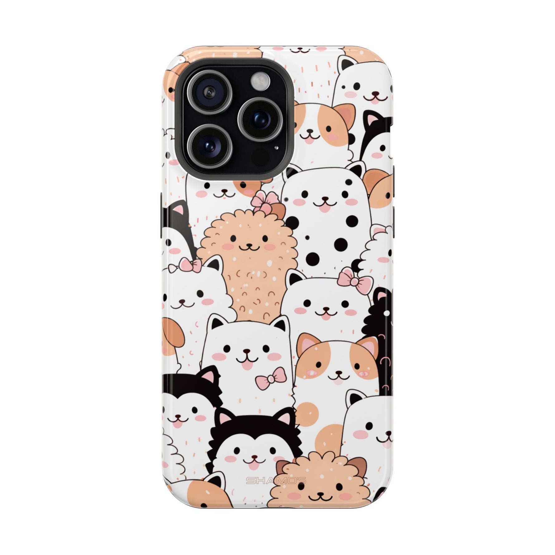 Cute Cartoon Cats & Puppies Phone Case with MagSafe Compatibility