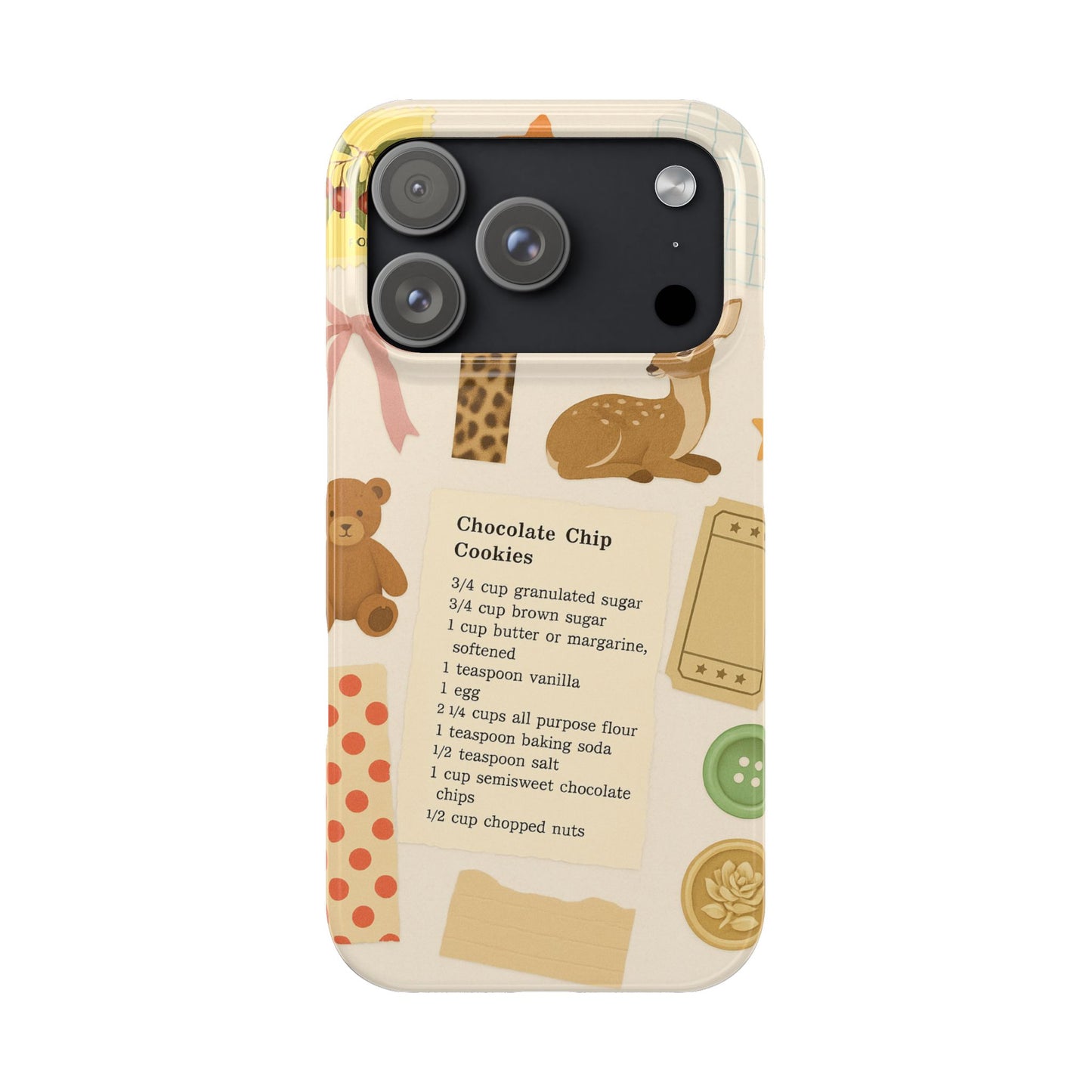 Slim iPhone Case — Cozy Baking & Teddy Pattern (Recipe, Deer, Buttons)