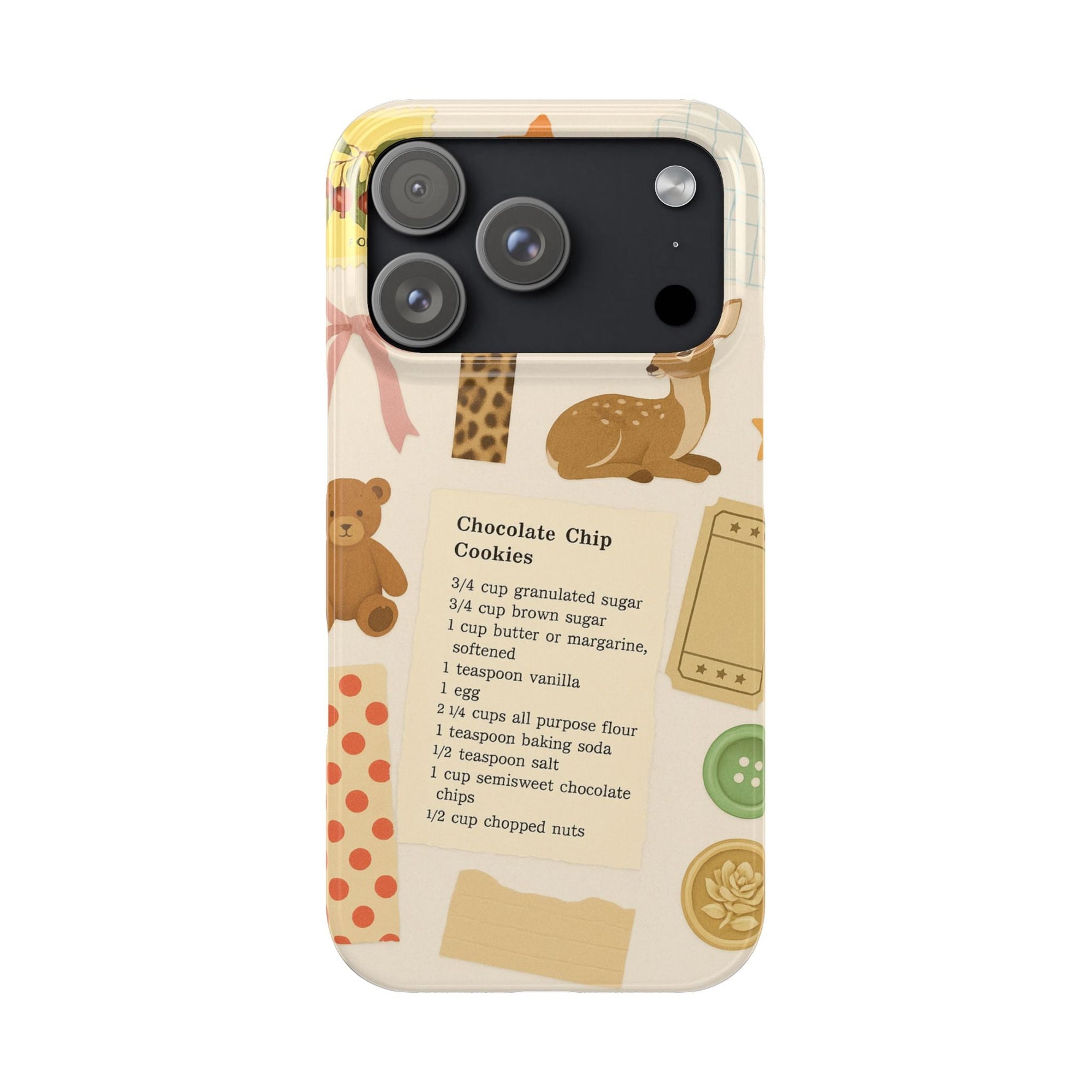 Slim iPhone Case — Cozy Baking & Teddy Pattern (Recipe, Deer, Buttons)  Shamo's iPhone 17 Pro