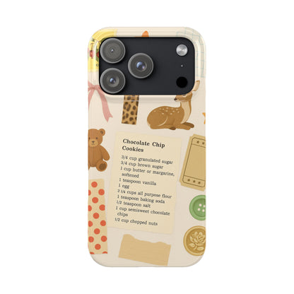 Slim iPhone Case — Cozy Baking & Teddy Pattern (Recipe, Deer, Buttons)