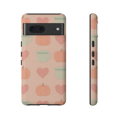 Autumn Cozy iPhone Case – Pumpkin, Heart & Coffee Cup Pattern - Shamo's