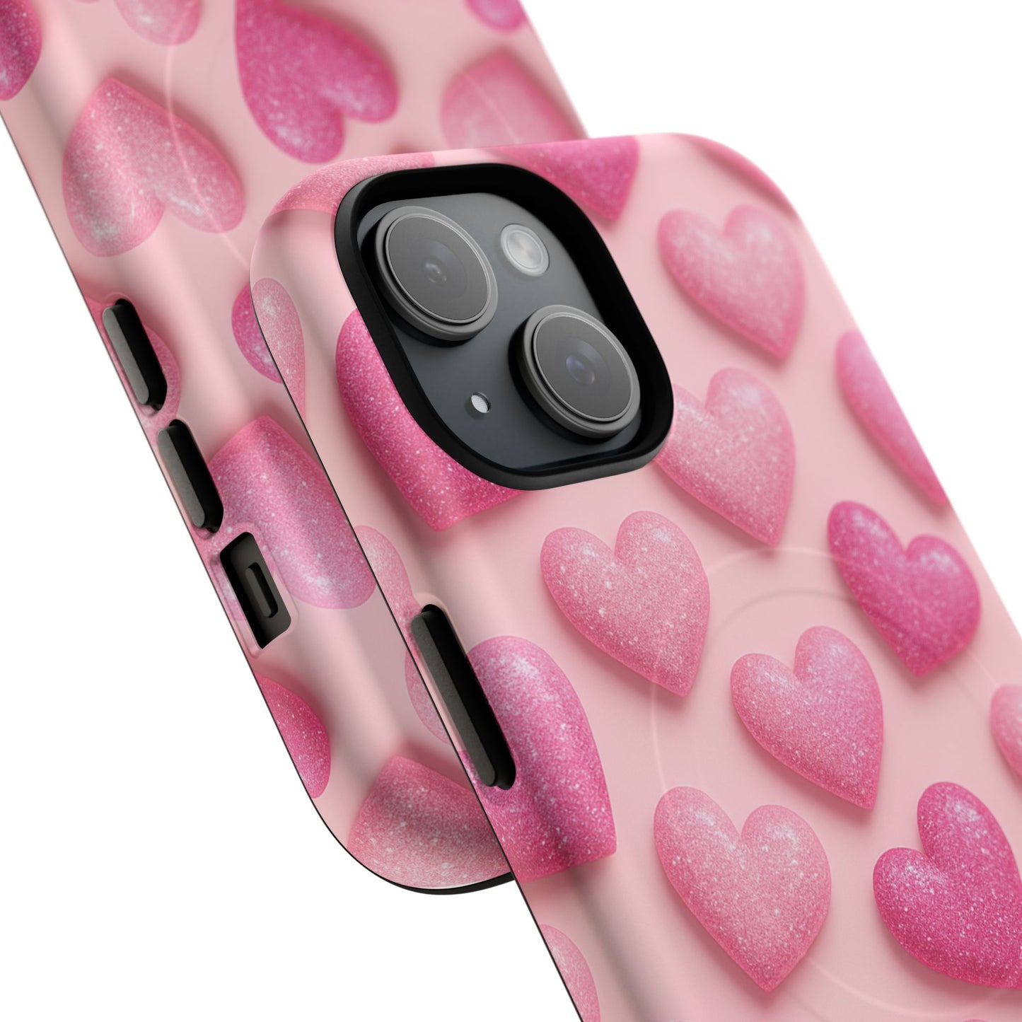 Barbiecore Glitter Hearts iPhone Case | MagSafe