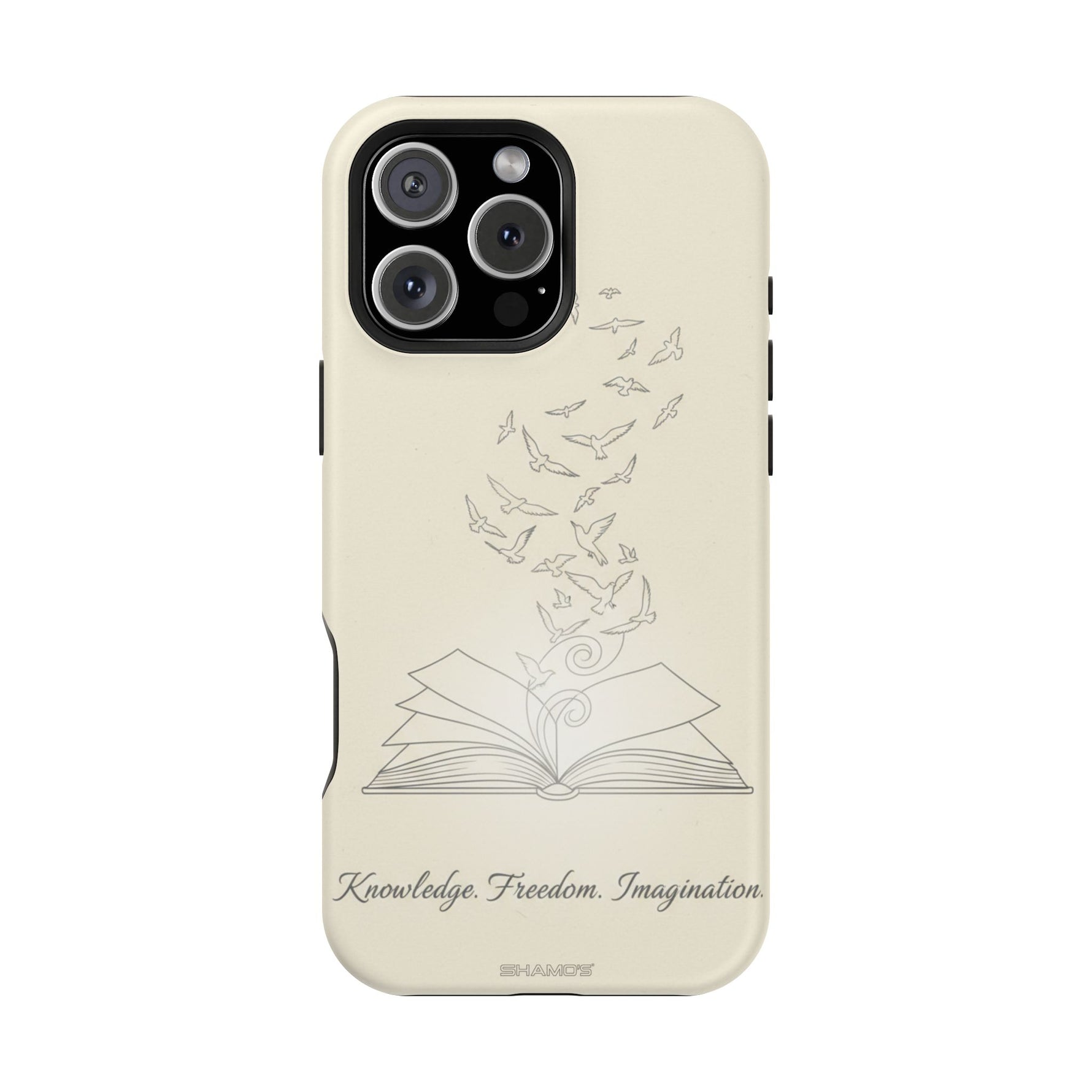 'Knowledge, Freedom, Imagination' Book & Birds Minimalist Magnetic Impact-Resistant Phone Case with MagSafe