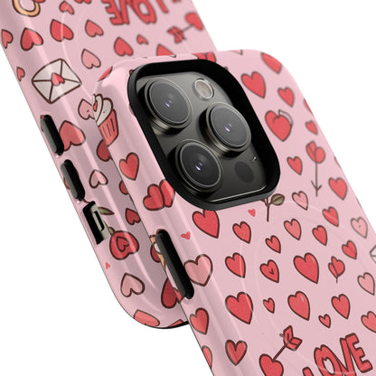 Pink Love Hearts Pattern Tough iPhone Case (MagSafe compatible)