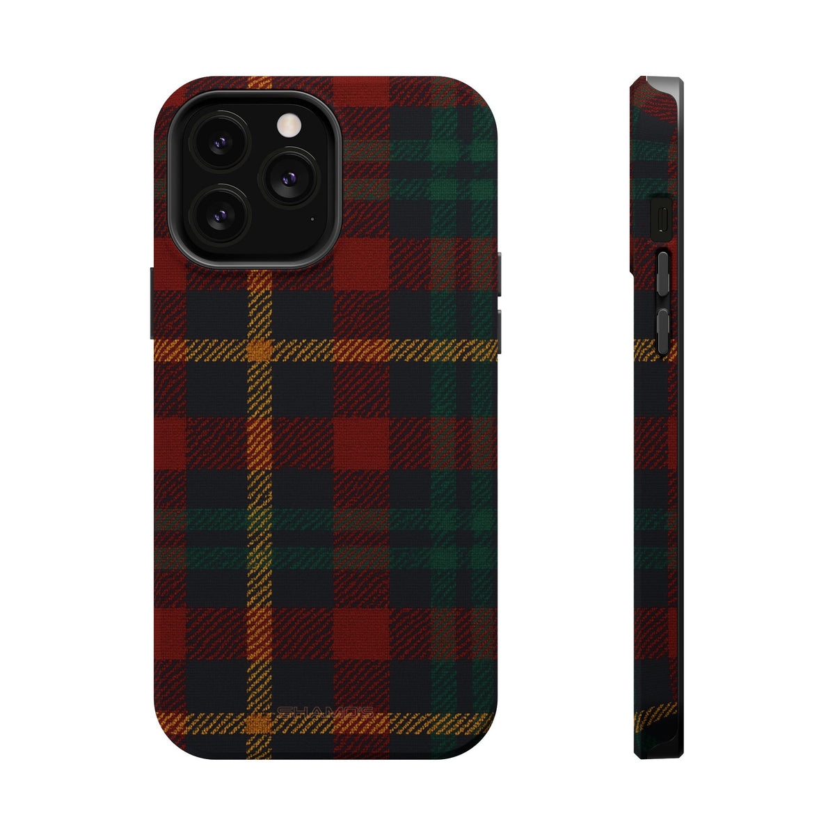 Funda para iPhone resistente a impactos con diseño de cuadros escoceses rojos y verdes con MagSafe