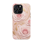 Floral Pink Rose MagSafe iPhone Case, Gold Leaf Magnetic Impact-Resistant