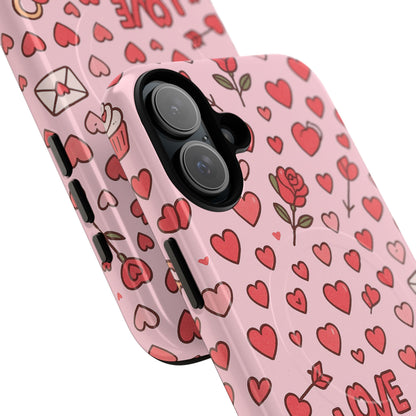 Pink Love Hearts Pattern Tough iPhone Case (MagSafe compatible)