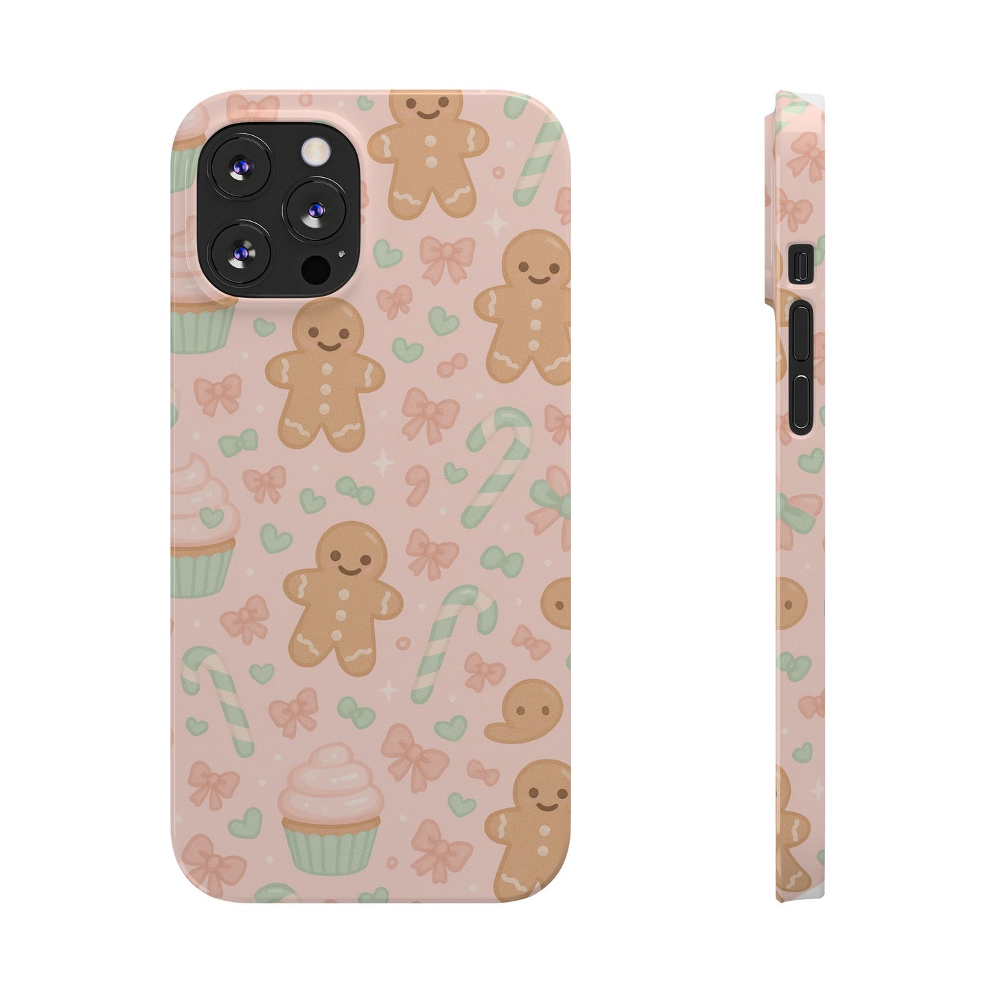Gingerbread Holiday Slim iPhone Case — Cute Candy Cane & Cupcake Pattern