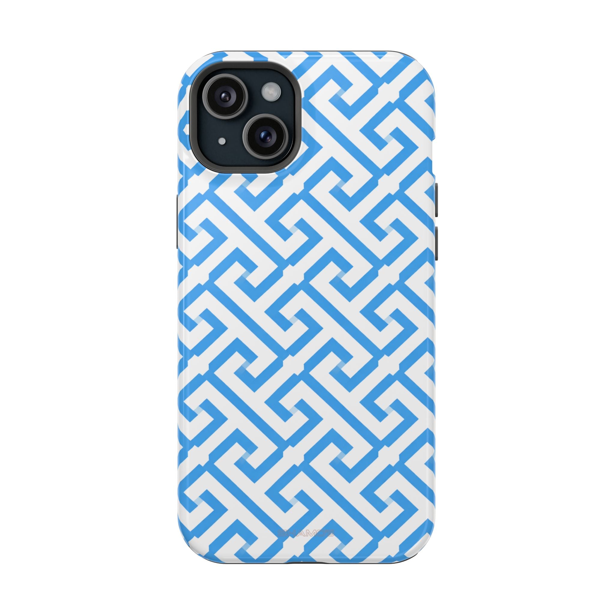 Preppy Blue Geometric MagSafe Compatible Impact Phone Case - iPhone 15 Plus / Glossy - Shamo's