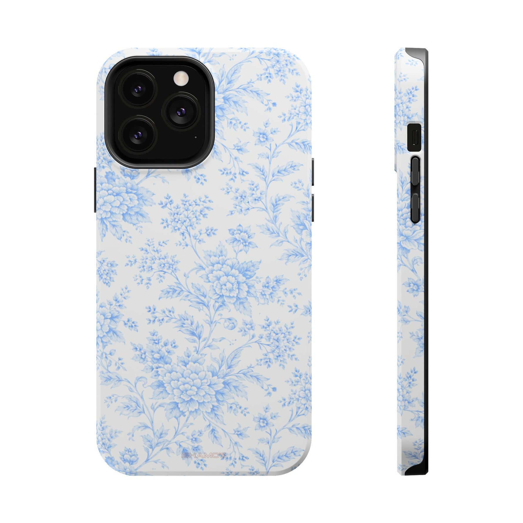 Preppy Look Blue Floral Impact-Resistant Phone Case and MagSafe Compatible