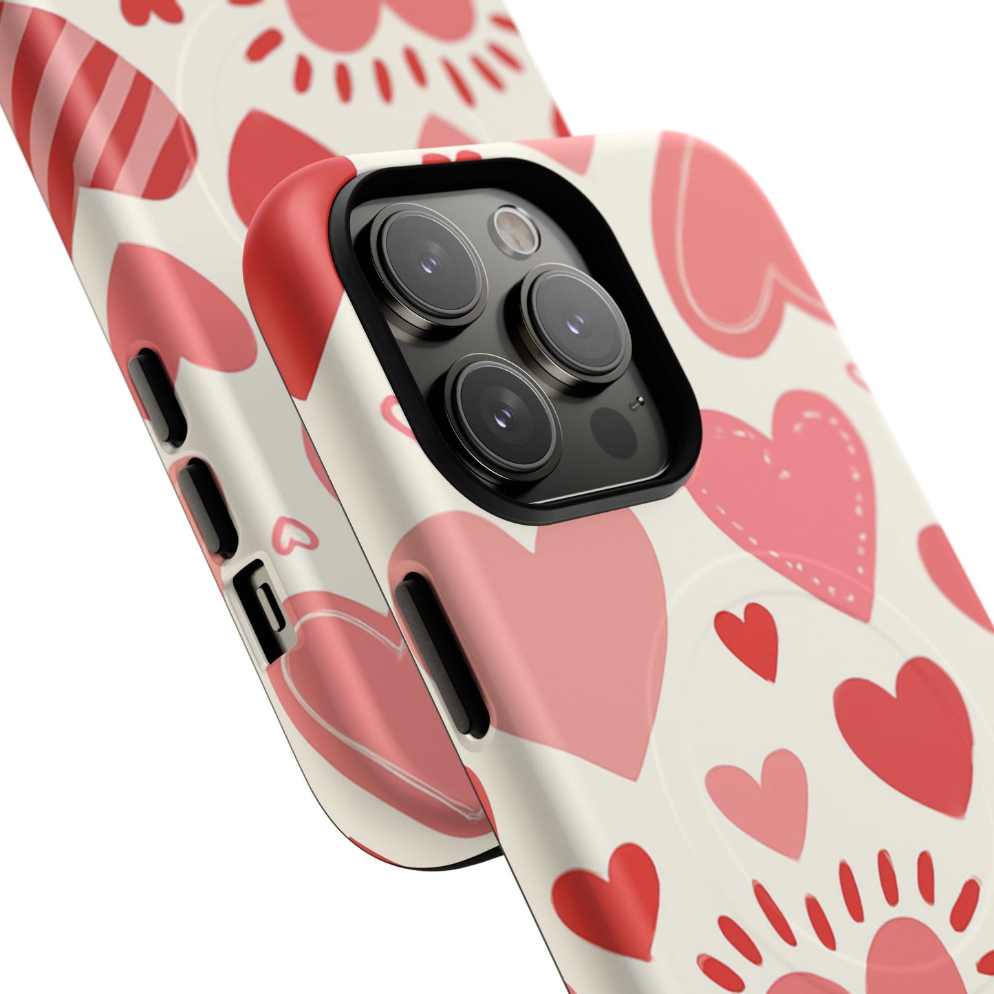Heart Pattern Tough iPhone Case — Cute Red & Pink Hearts Protective Cover (MagSafe compatible)