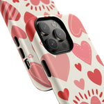 Heart Pattern Tough iPhone Case — Cute Red & Pink Hearts Protective Cover (MagSafe compatible)  Shamo's