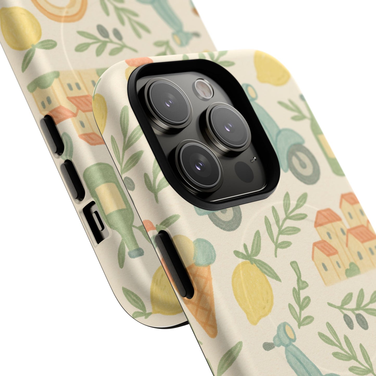 Italian Summer Drawing  iPhone Case — Lemon & Vespa Pattern Tough MagSafe Case