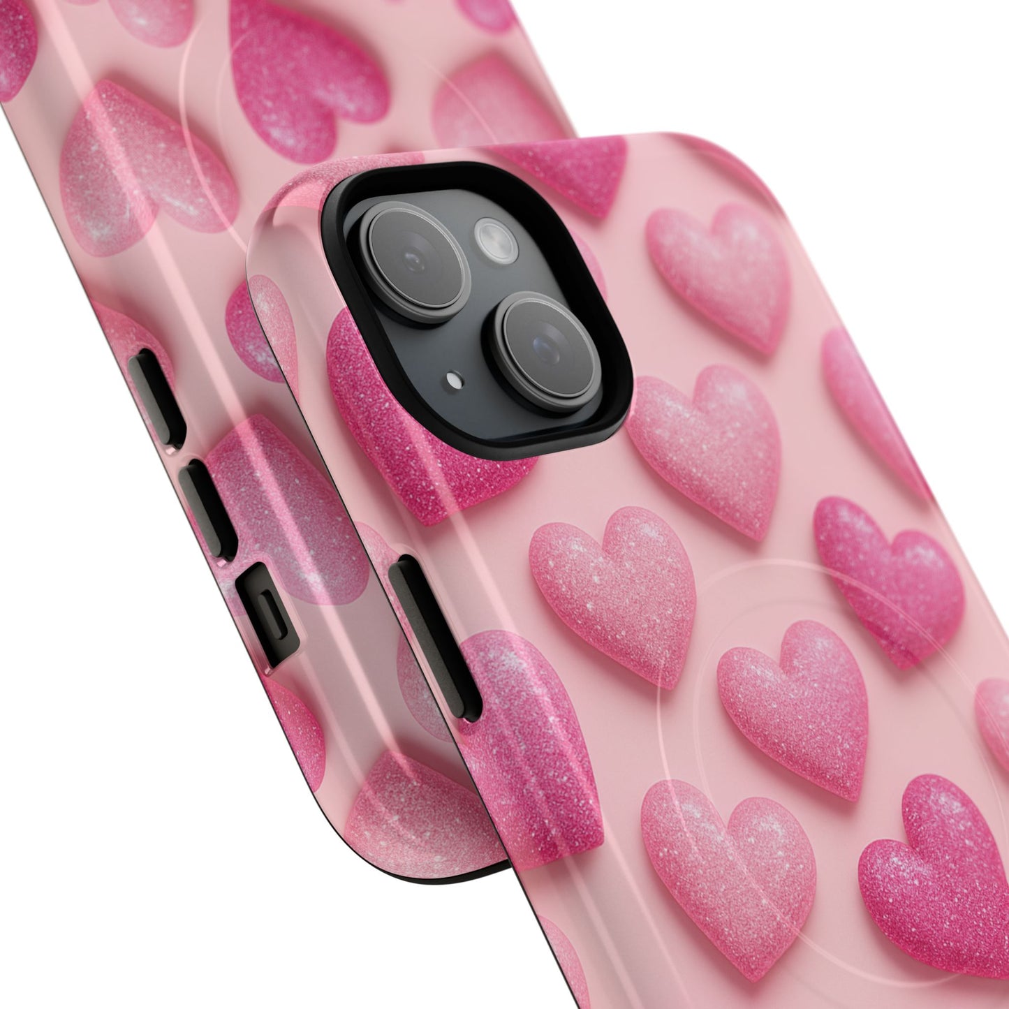 Barbiecore Glitter Hearts iPhone Case | MagSafe