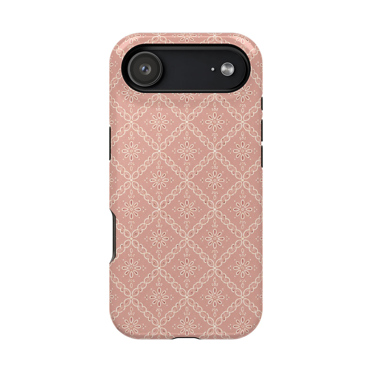 Meadow Lace – Blush Pink Lace Pattern MagSafe Phone Case, glossy iPhone 17 Air, rear view