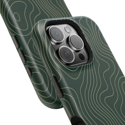 Topographic Green Magnetic Impact-Resistant iPhone Case | MagSafe compatible  Shamo's