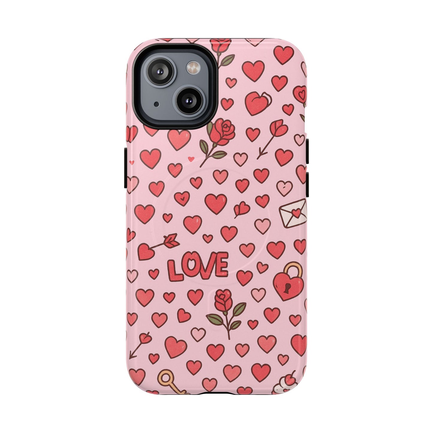 Pink Love Hearts Pattern Tough iPhone Case (MagSafe compatible)