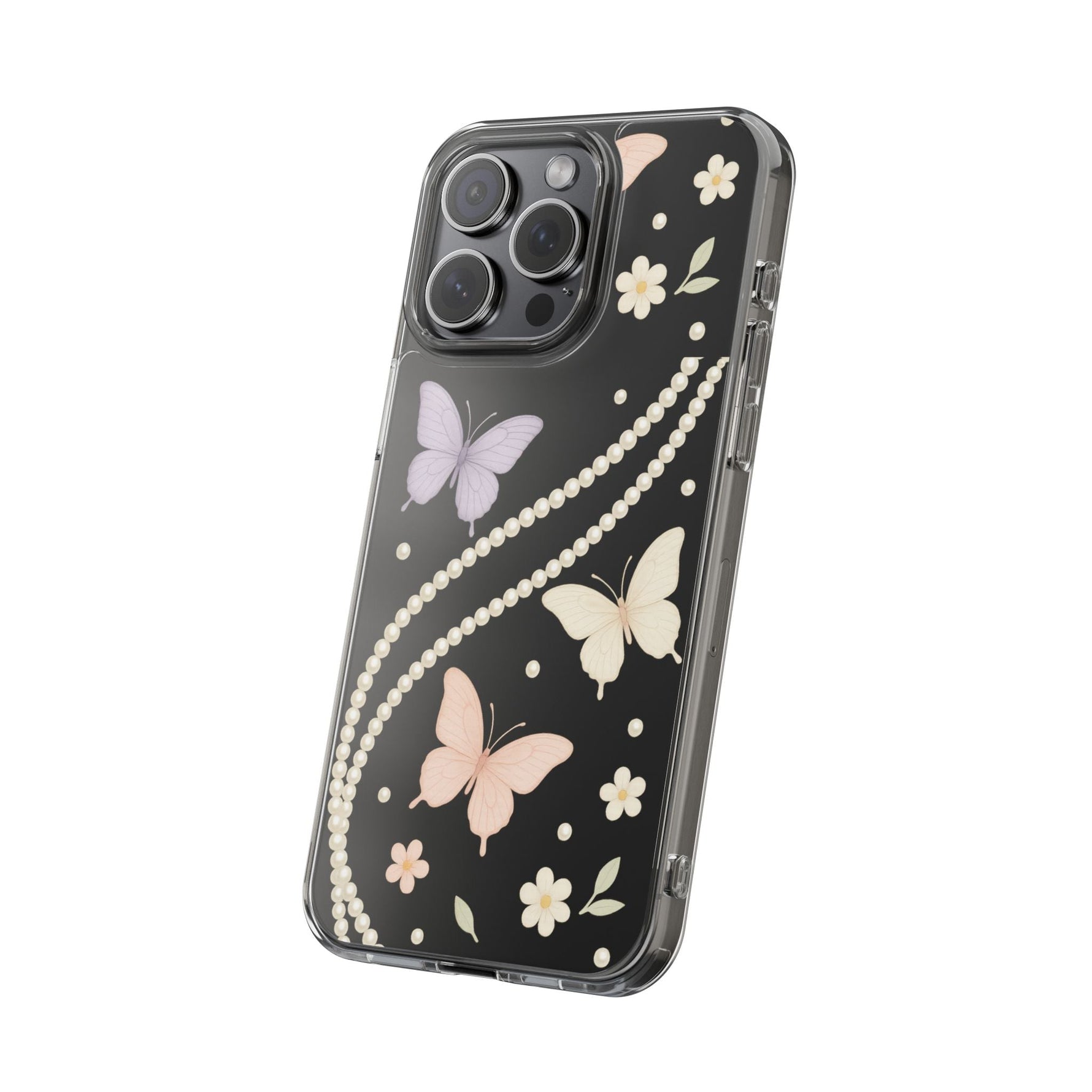 Butterfly Pearl Impact-Resistant Clear iPhone Case  Shamo's