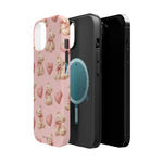 Pink Teddy Hearts Love iPhone Case, Impact-Resistant MagSafe Compatible