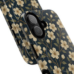 Navy Cherry Blossom Floral iPhone Case - Compatible with MagSafe - Shamo's