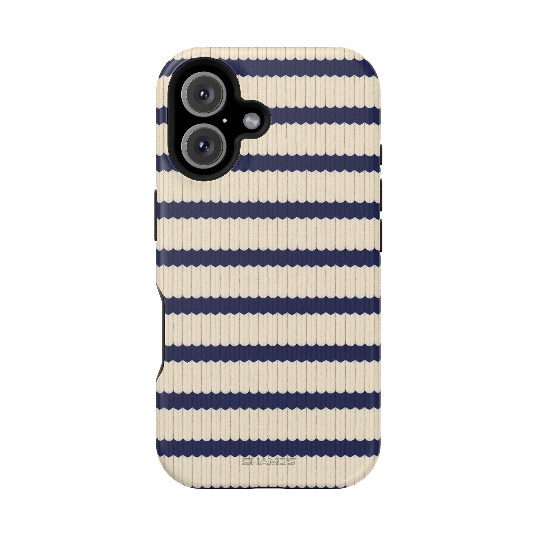 Navy & Cream Ribbed Holiday Sweater Design iPhone Case with MagSafe compatibility