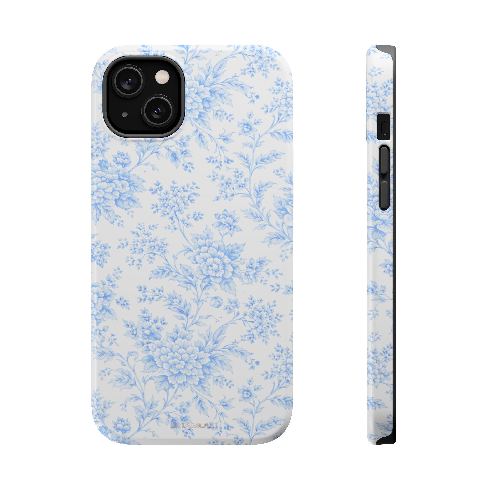 Preppy Look Blue Floral Impact-Resistant Phone Case and MagSafe Compatible - iPhone 14 Plus / Glossy - Shamo's