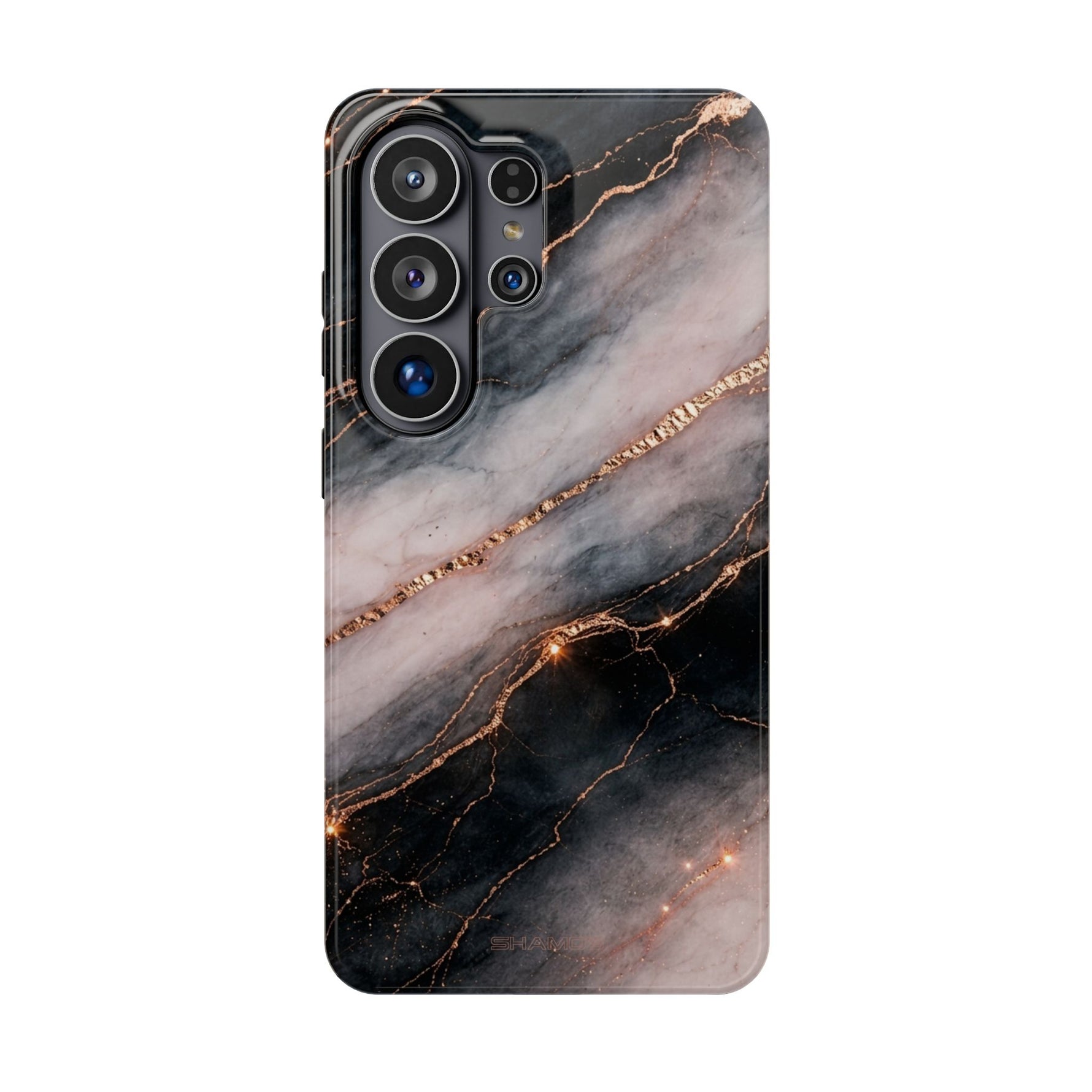 Marbled Black & Rose Gold Magnetic MagSafe Compatible Phone Case — Impact-Resistant
