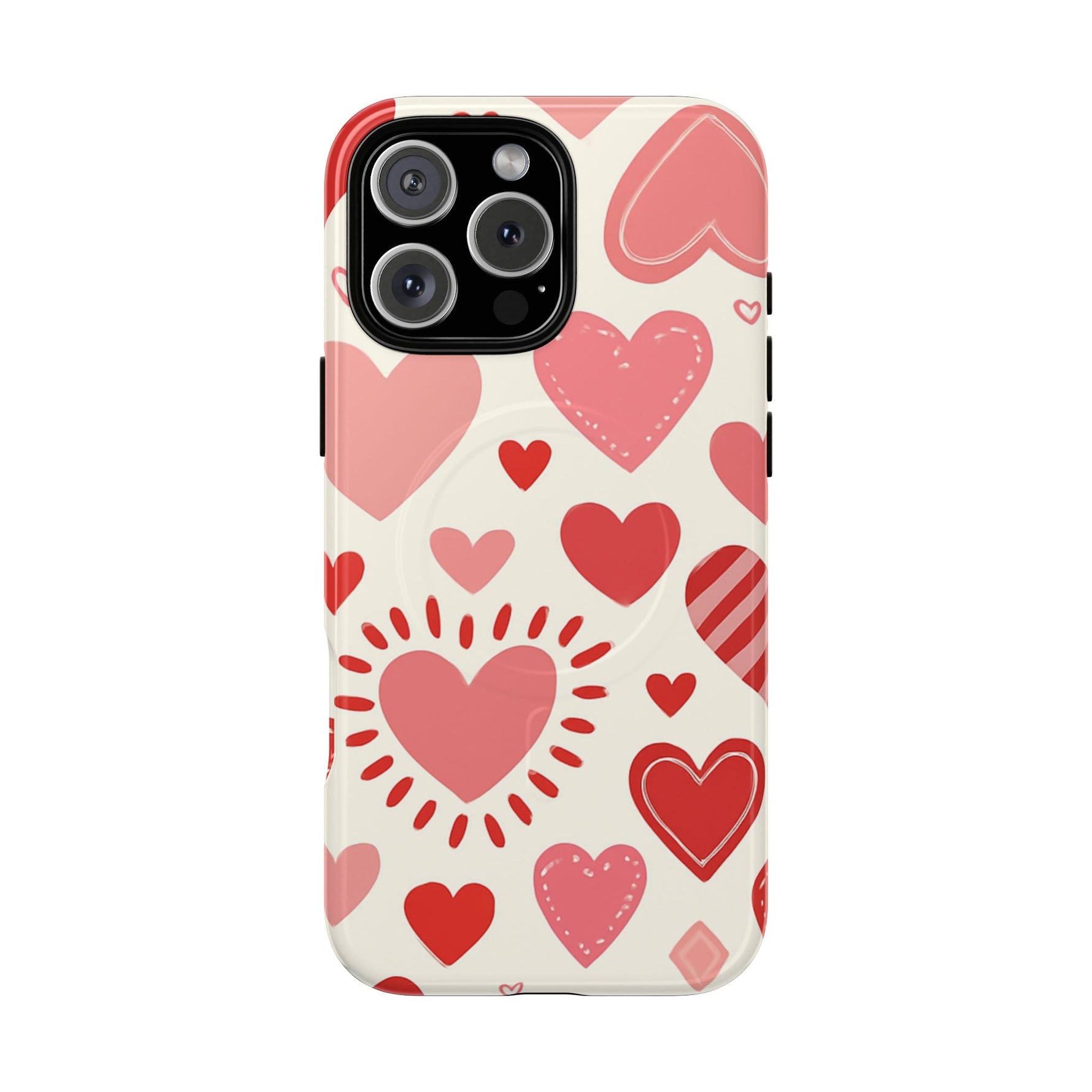Heart Pattern Tough iPhone Case — Cute Red & Pink Hearts Protective Cover (MagSafe compatible)  Shamo's iPhone 16 Pro Max / Glossy