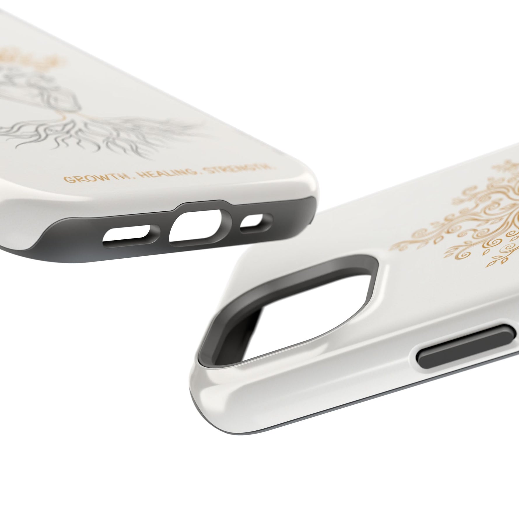 Minimalist Impact-Resistant iPhone Case, Heart Root Illustration ("Growth. Healing. Strength.") MagSafe Compatible - iPhone 17 / Glossy - Shamo's