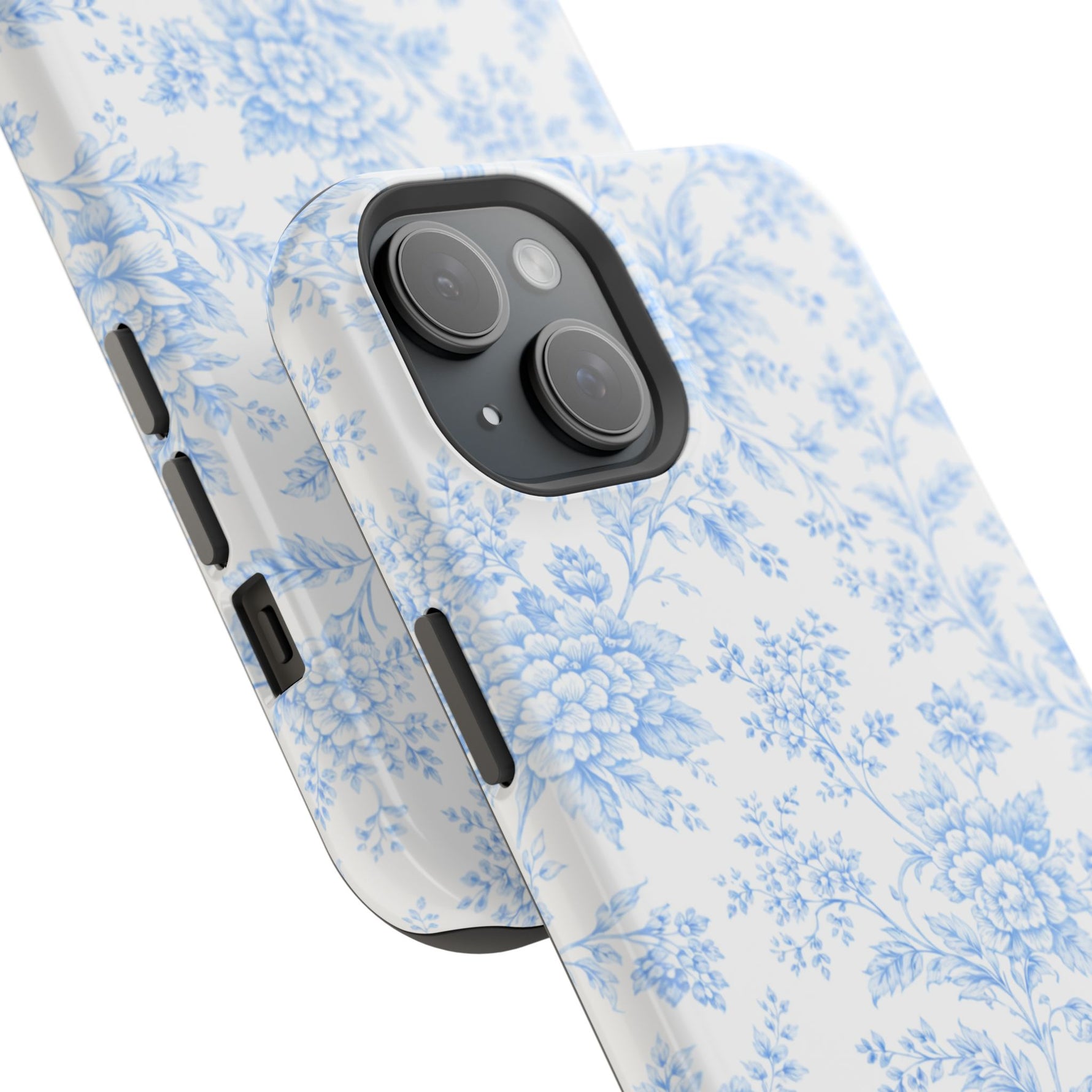 Preppy Look Blue Floral Impact-Resistant Phone Case and MagSafe Compatible