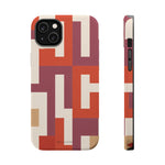 Retro Geometric Magnetic MagSafe Compatible Impact Phone Case — Bold Red & Terracotta Pattern